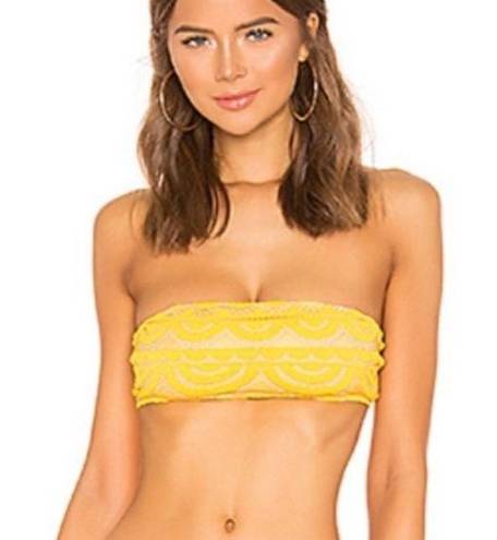 PilyQ  Lace Marigold Yellow Bandeau Bikini Top Revolve Size Medium M NWT