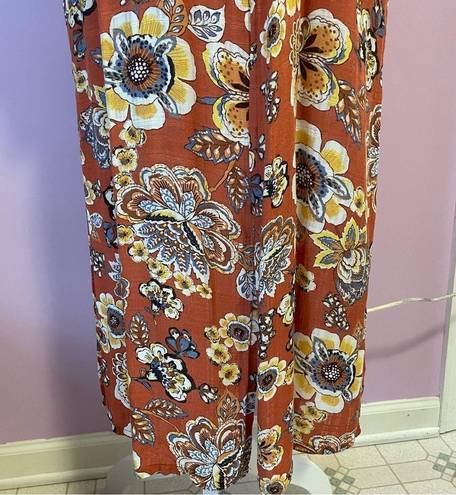 H.I.P. Retro Orange Floral Duster Kimono Short Bell Sleeves Open Front Rayon M/L