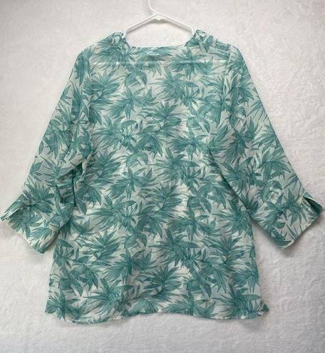 The Moon Pineapple Womens Blouse sz L Leaf Hawaii Print Button up