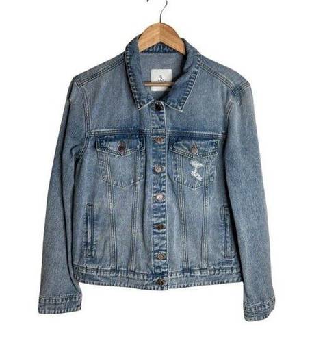 Sam Edelman Jean Jacket Distressed Denim Pockets Size Large EUC