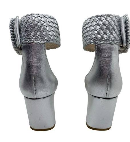 Matisse Footwear Matisse New Hope Woven Leather Sandal Silver Metallic Heeled Sandals, size 7