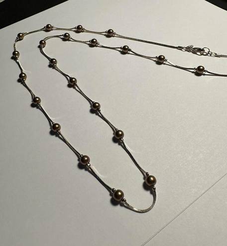 Monet  Gold Tone Brown Bead 30 Inch Chain Necklace Signed