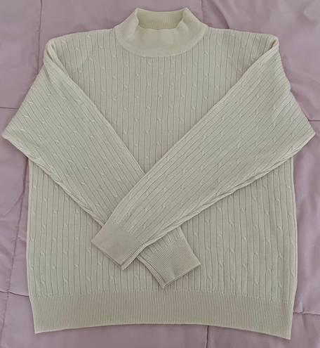 Alfred Dunner Petite Alfred Dunner Vintage Wool Blend Ivory Cottagecore Coastal Cable Knit Turtleneck Sweater, size L Petite 