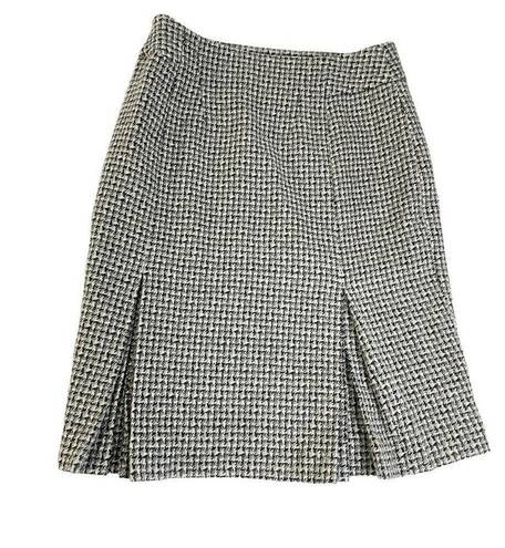 Ann Taylor  Womens Pencil Skirt Gray Houndstooth Dual Kick Pleats Wool Tweed 2