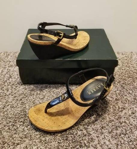 Ralph Lauren LAUREN  Reeta T-Strap Thong Wedge Sandals Size 8.5