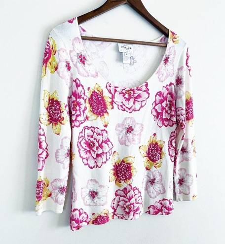 Oscar de la Renta vintage 80's floral beaded blouse Small EUC