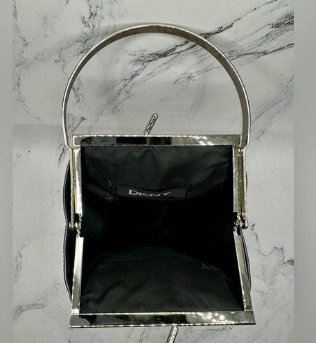 DKNY  Mini Gray Satin Pouch with Silver Handle 