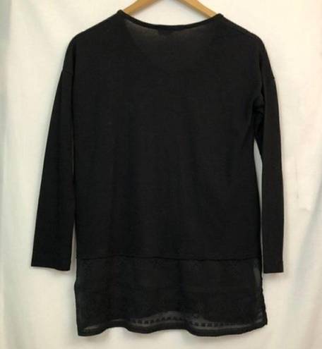 Cloud Chaser  Solid Black Lace Embroidered Long Sleeve Polyester Rayon Blouse XS