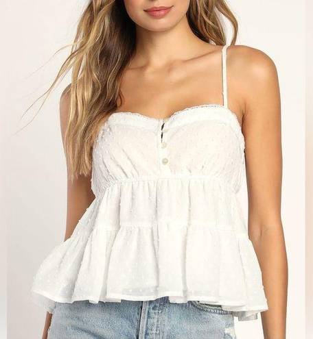 Lulus NWT Lulu’s Tier Team Ivory Swiss Dot Tiered Babydoll Cami Tank Top Medium