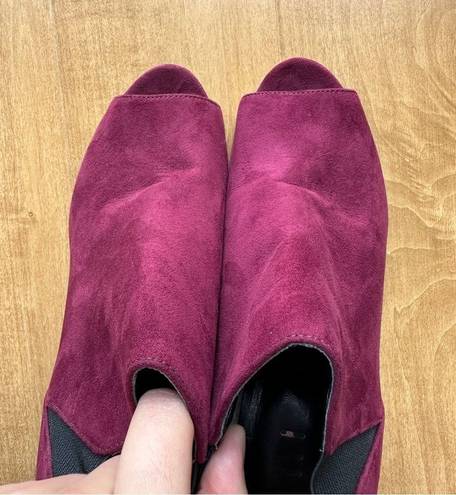 Unisa Faux Suede Un Saffyre Peep Toe Heeled Booties, Red Wine/Berry, Size 8M