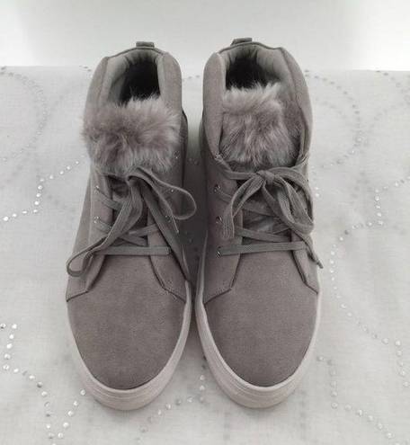 MIA Tillie grey faux fur platform sneakers