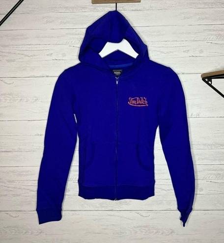 Von Dutch Zip Up Blue Hoodie with Orange Logo Signature Size Small