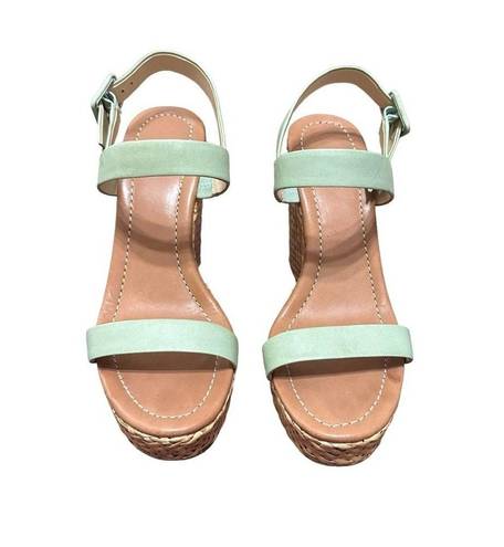 Kate Spade New York Dancer Seafoam Green Calf Straw Wedge Platform $258 Size 8.5