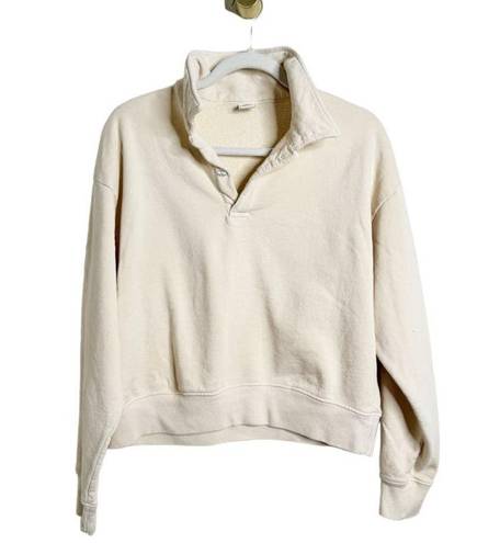 Polo Sporty & Rich 100% Cotton Cropped  Sweatshirt Cream White Medium