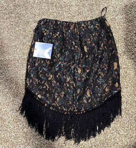 Lovers + Friends  Nude And Navy Lace Fringe Skirt