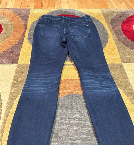 INC Macy’s Side Stripe Dark Wash Skinny Jeans Frayed Bottom Size 4 Short Petite