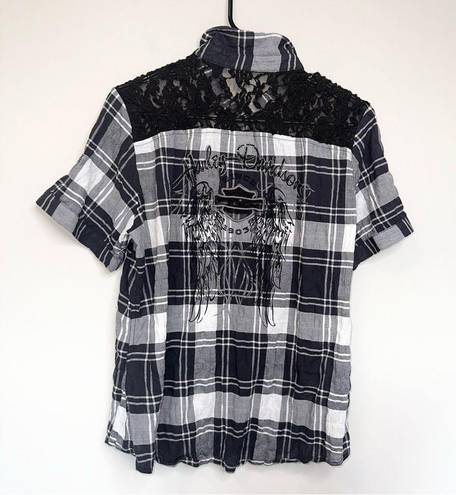 Harley Davidson  Plaid Snap Closure Short Sleeve Shirt