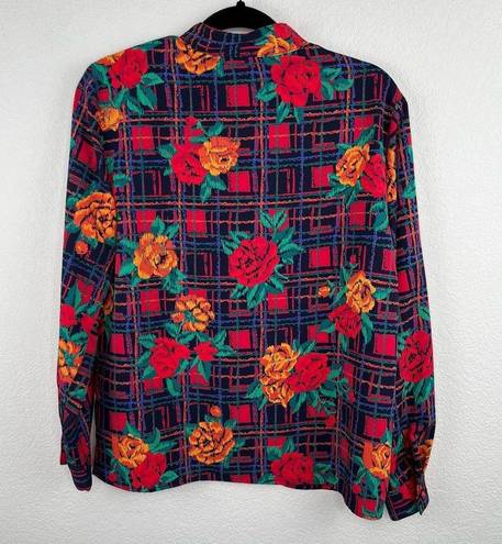 Cathy Daniels Multi color Floral Mock Neck Long Sleeve Button Blouse Top Size 10