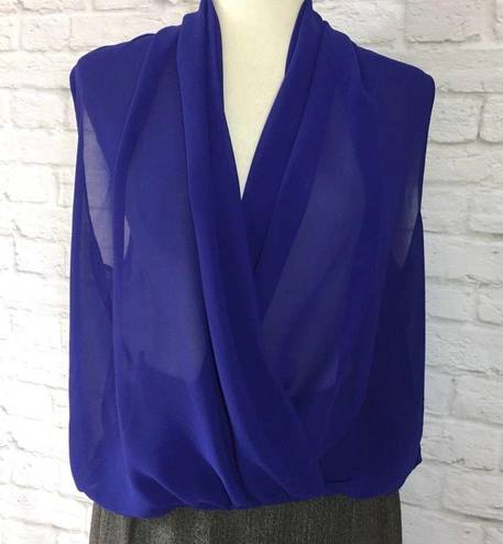 RD Style Blue crossover sleeveless chiffon top, womens royal blue V-neck surplice blouson