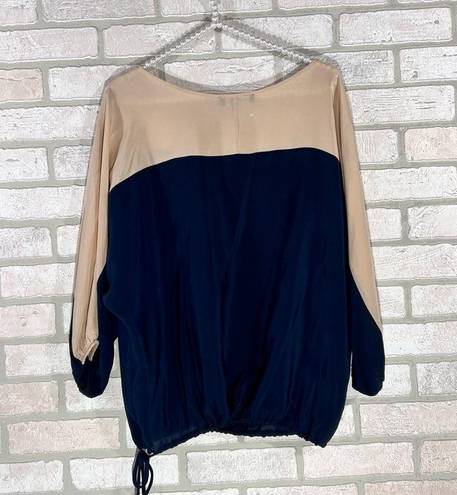 Karina Grimaldi  Silk Colorblock Cream and Navy Blouse Size XS