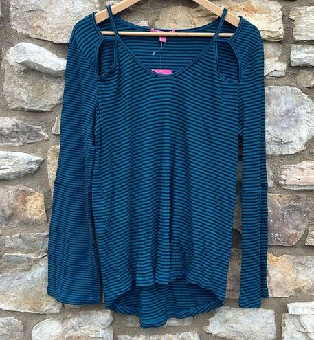 Revolution Curve  teal & black stripe long sleeve top size 2X NEW