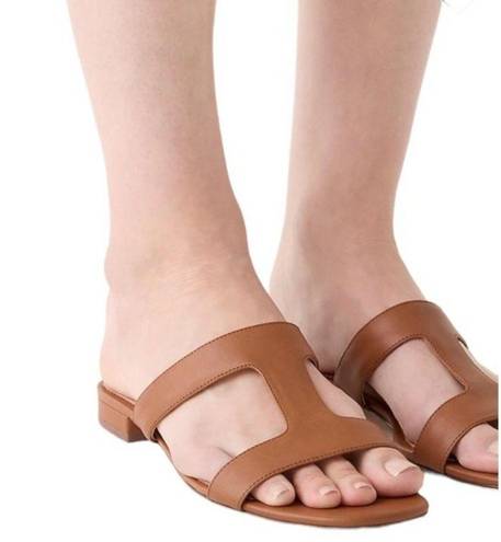 J.Crew  Leather Hazel Cutout Flat Sandals Rich Oak Size 8