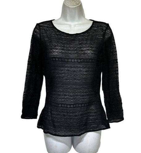 Natori josie  black lace long sleeve top Size M