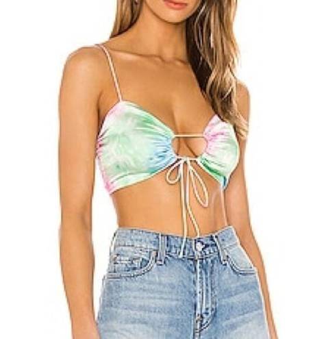 Revolve  Superdown Laurena Tie Front Top in Pink Multi Tie Dye Strappy Crop Top S