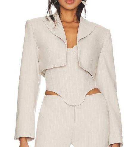 H:ours  Amira Crop Blazer Gray White MEDIUM Bolero Padded Shoulder Designer NEW