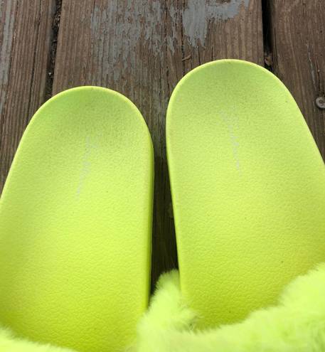 PacSun Neon Green Furry Slides