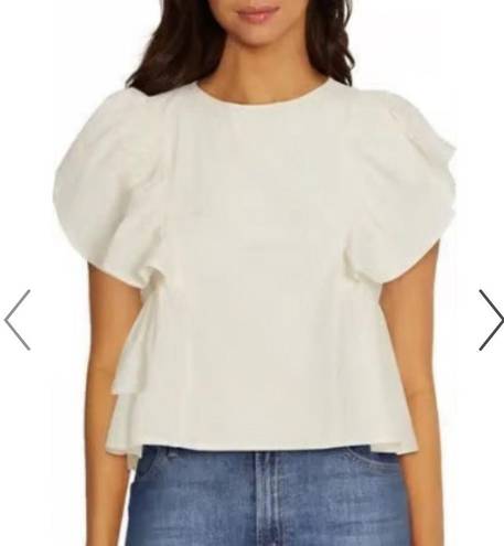 Wildfox  Ruffle Flutter Sleeves Cotton Top in Vanilla