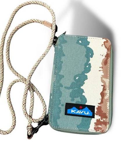 KAVU  Go Time Wallet Phone Crossbody Bohemian Hiking Canvas Neutral Earthy