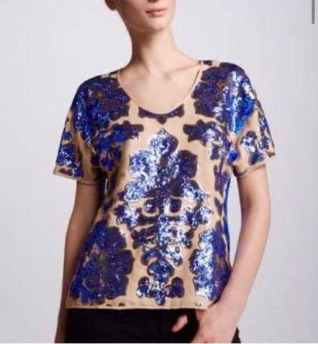 Tracy Reese for Neiman Marcus /Target Blue Ecru Sequined Blouse Top $79.99 EUC S