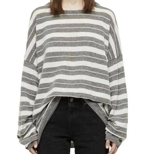 All saints Womens Cassia Jumper Gray White Stripe Boat Neck Wool Sweater…