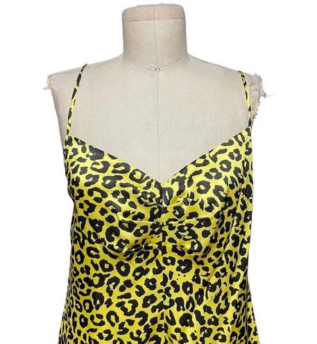 Michelle Mason  Strappy Mini Dress Neon Yellow Leopard Print Size 10