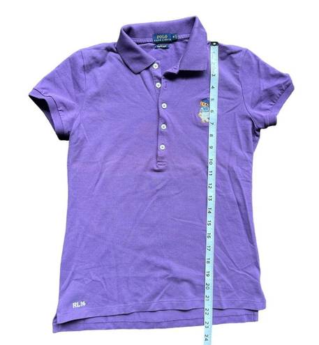 Polo  Bear Embroidered Bear Purple Casual Button Top Size Medium