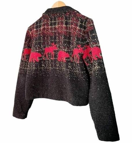 Krass&co County Clothing  Sherpa Fleece Cropped Jacket Boho Western Moose Size Medium