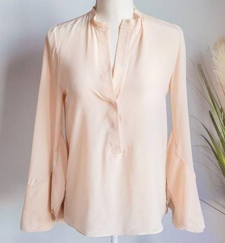 Alexis , 100% Silk Peach Pink Ruffle Flare Scallop Sleeve Blouse Top, XS, 4 6