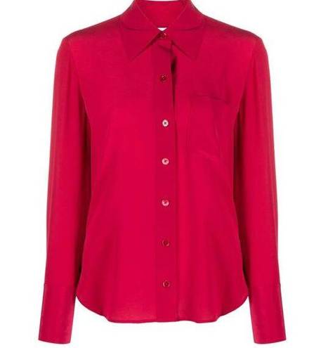 Equipment  Femme Straight Point Collar Silk Button Up Shirt in Pink Size Small