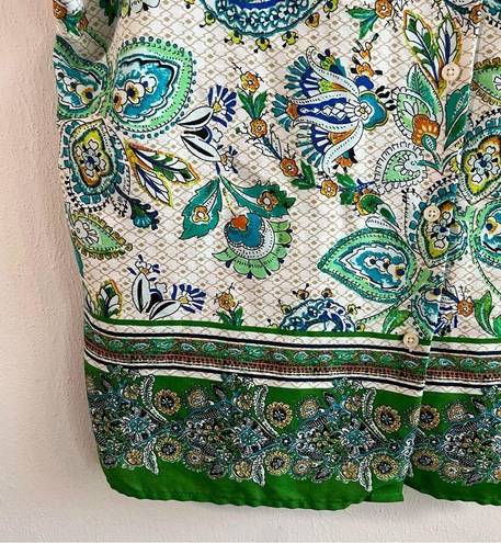 Joie  Blouse White & Green Paisley Pattern Short Sleeves Button Up Top Sz S EUC