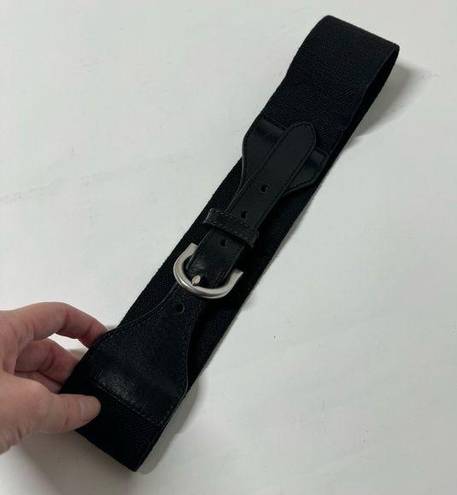 Brooks Brothers  Black Linen Leather Elastic Belt Size Small / Medium