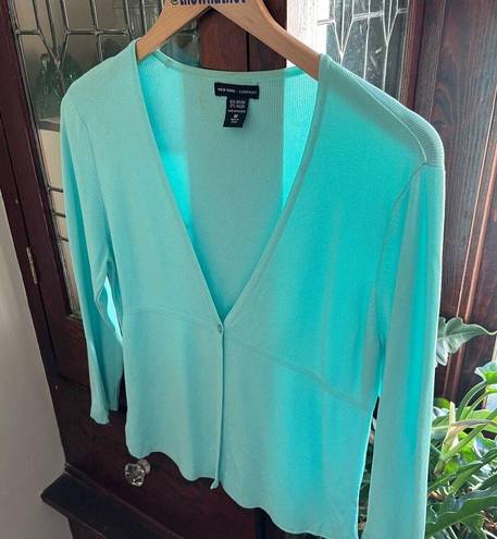 Krass&co Vintage NY& Cardigan Turquoise One Button Long Sleeves Women 90s/Y2K