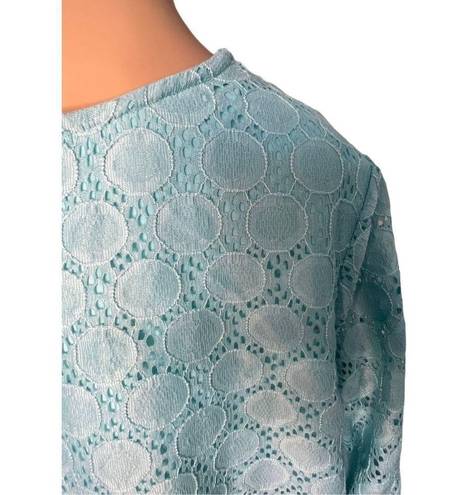 Krass&co D & . Aqua Blue Circular Mesh 3/4 Sleeve Blouse