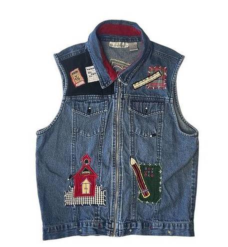 Dress Barn  Vintage Denim Jean Teacher School Zip Up Vest Large