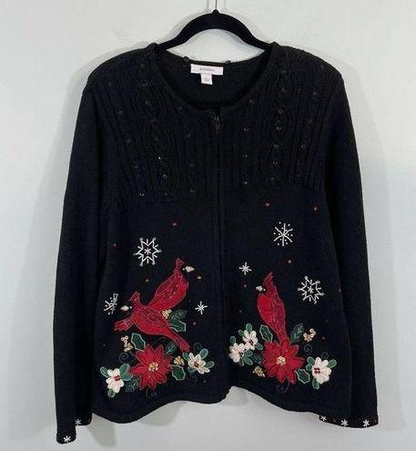 Dress Barn Vintage  Women's Black Cardinals Embellished Holiday Sweater Size L