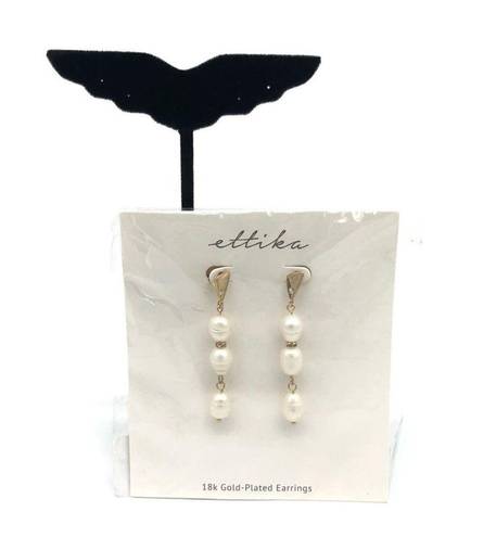 Ettika NWT  18K Gold-Plated 10MM Freshwater Pearl Cubic Zirconia Dangle Earrings