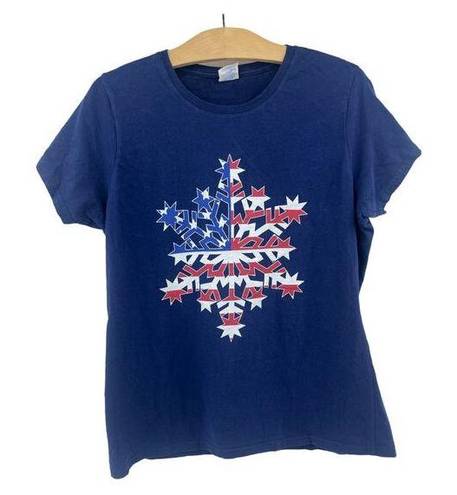 Krass&co Port &  LARGE Womens Blue American Snowflake Christmas Tee Shirt T-Shirt