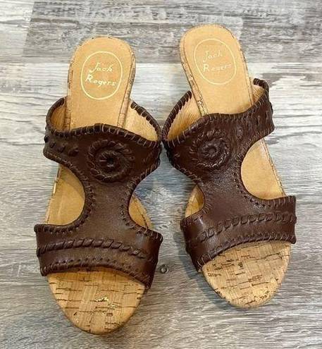 Jack Rogers  Emilia Leather Cork Wedge Sandal Brown