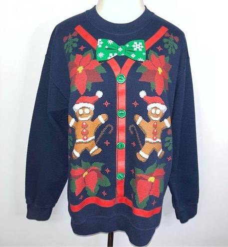 Gildan Ugly Christmas Gingerbread Man Heavy Blend Sweatshirt Navy Blue Medium