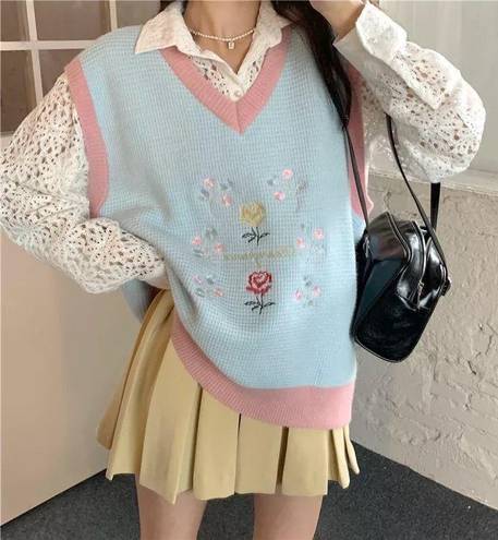 Boutique Korean Vintage Floral Embroidered Knitted Sweater Vest